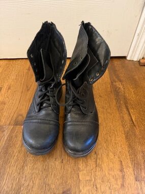 Steve Madden Black Leather Combat Boots